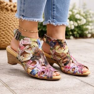 L’Artiste by Spring Step Flourisha Sandals Size 5 Multi Color Leather Peep Toe